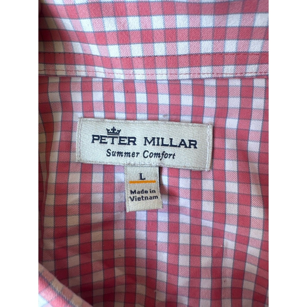 Peter Millar Dress Shirt Mens L Pink Check Button Down Crown Finish Cotton - Picture 8 of 12